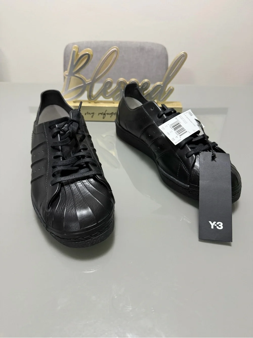 Y-3 Men's Black Leather Shell-Toe Low-Top Sneakers size 11.5 IE3237